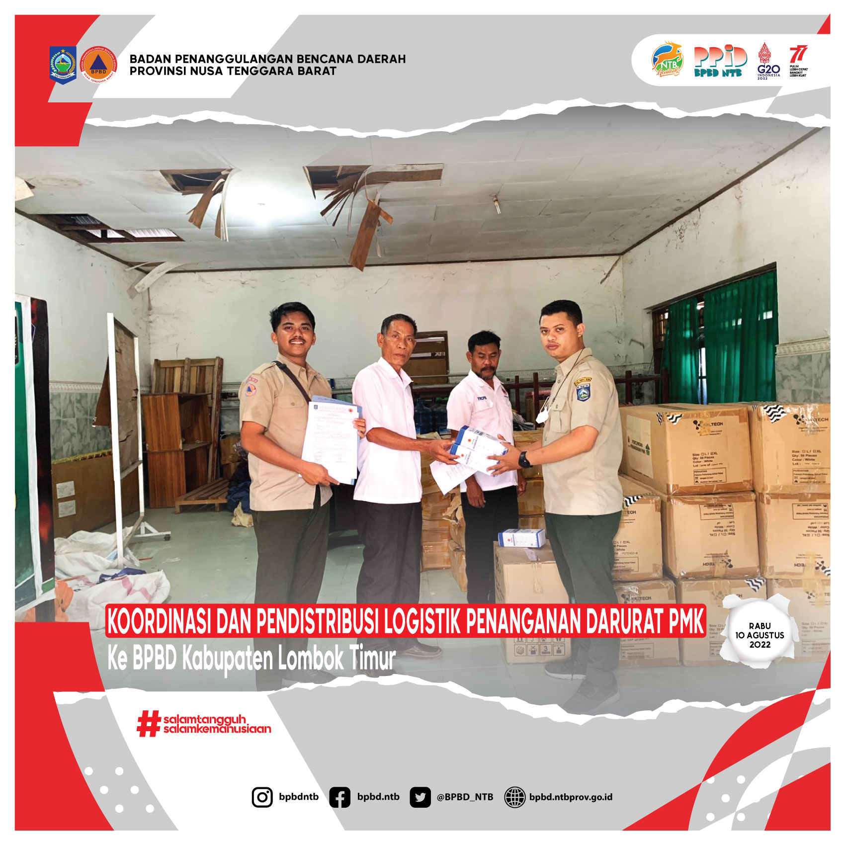Koordinasi Dan Pendistribusian Logistik Penanganan Darurat PMK ke BPBD Kabupaten Lombok Timur (Rabu, 10 Agustus 2022)