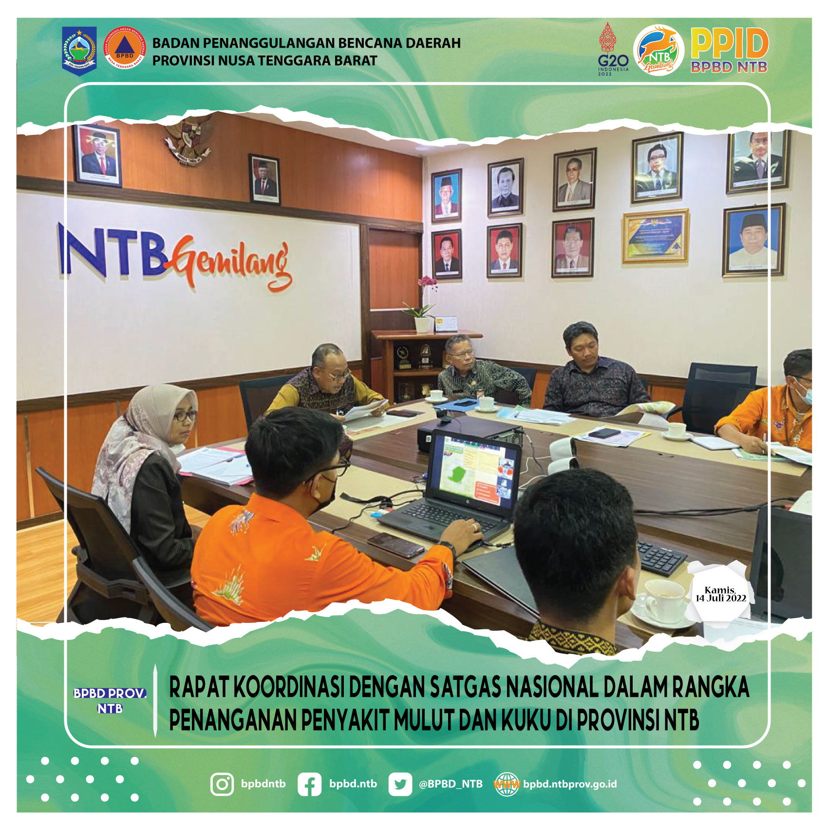 Rapat Koordinasi dengan Satgas Nasional dalam rangka Penanganan Penyakit Mulut dan Kuku di Provinsi NTB ( Kamis, 14 Juli 2022)